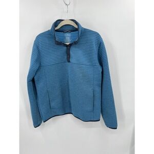 LL Bean Mens Airlight Knit Pullover Snap Neck Blue Ribbed Fleece Medium